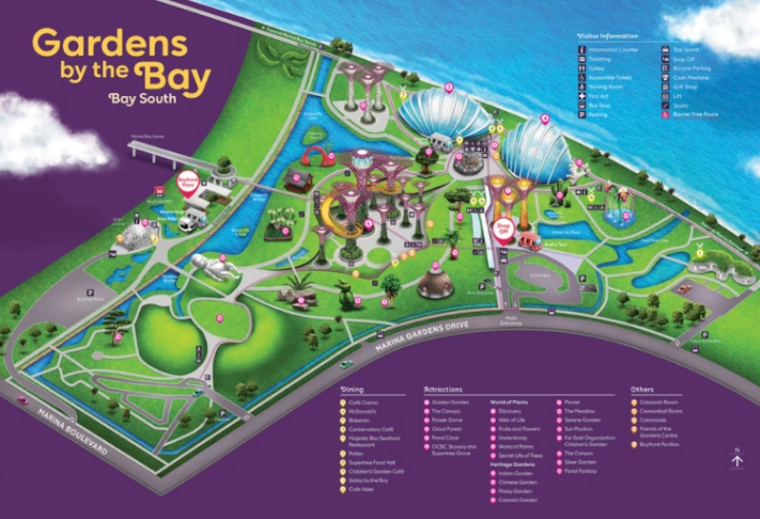 แผนที่ภายใน garden by the bay แสดงจุดท่องเที่ยวสำคัญต่างๆ